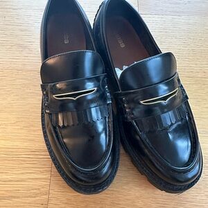 Reiss Black Leather Loafers with Gold Accent